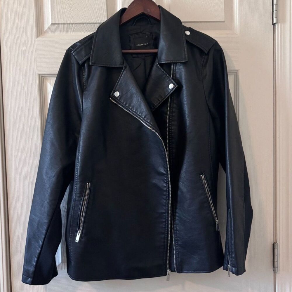 Lane Bryant Black Faux Leather Moto Jacket Women’s Plus Size XL 1X